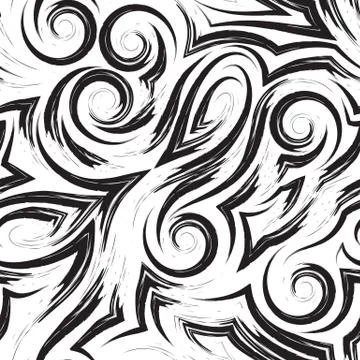 Vector black seamless pattern of waves or swirl drawn with a brush for decor 스톡 일러스트