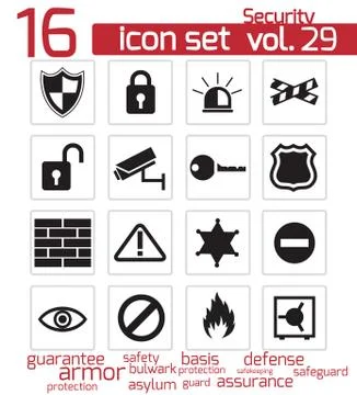 Vector black security icons set Stock Illustration
