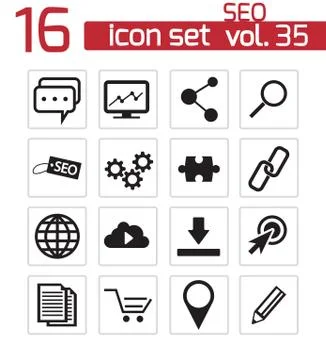 Vector black seo icons set Stock Illustration