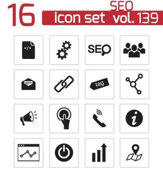 Vector black seo icons set Stock Illustration
