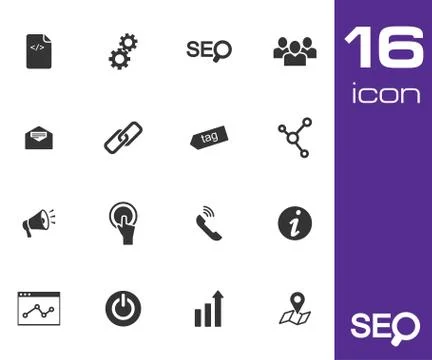 Vector black seo icons set Stock Illustration
