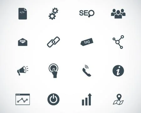 Vector black seo icons set Stock Illustration