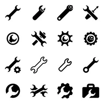 Vector black settings wrench icon set Stock Illustration