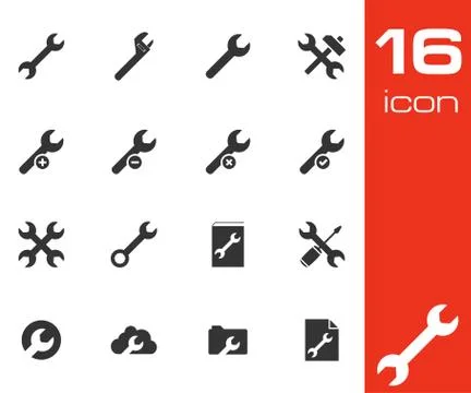 Vector black  settings wrench   icons set Stock Illustration