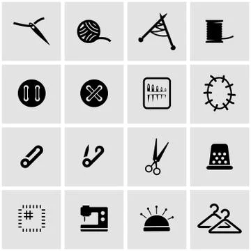 Vector black sewing icon set Stock Illustration
