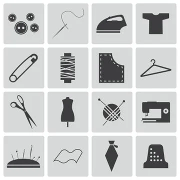 Vector Black Sewing Icons Set Stock Illustration
