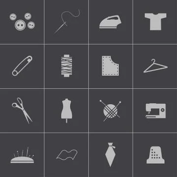 Vector black sewing icons set Stock Illustration