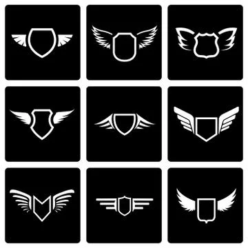 Vector black shield icon set Stock Illustration