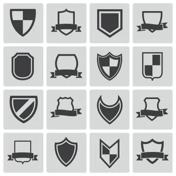 Vector Black Shield Icons Set Stock Illustration