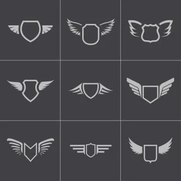 Vector black shield icons set Stock Illustration