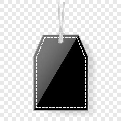 Vector Black Shining rectangle Blank Tag with rope and soft shadow at transpa Stock Illustration