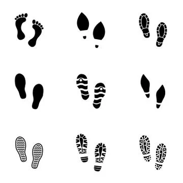 Vector black shoes imprints icon set Stock Illustration