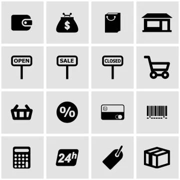 Vector black shop icon set Illustrazione stock
