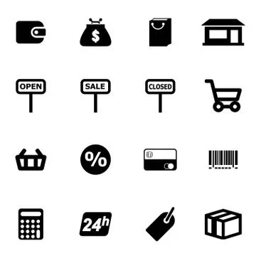 Vector black shop icon set Illustrazione stock