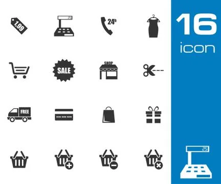 Vector black shopping icons set Stock Illustration
