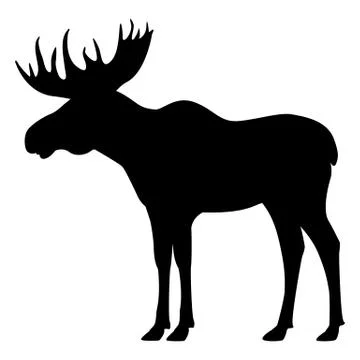 Vector black silhouette moose with horns Illustration