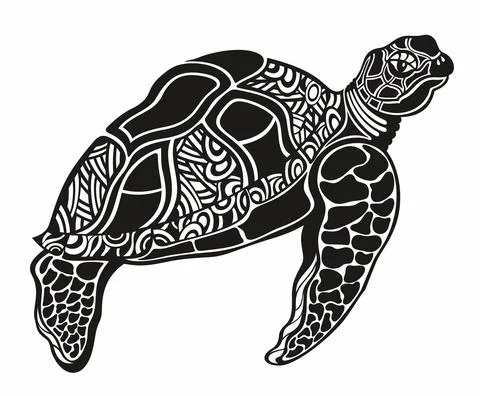 Vector black silhouette of a turtle isolated on a white background.Tattoo design Stock Illustration