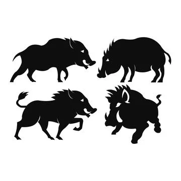 Vector black silhouette of the wild boar Stock Illustration