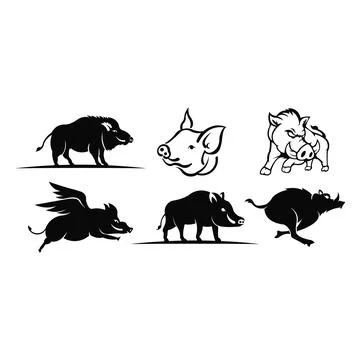 Vector black silhouette of the wild boar Stock Illustration