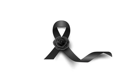 Vector Black Silk Ribbon with Black Rose. Design Template for Funeral Card イラスト素材