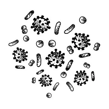 Vector black sketch bacteria isolated on white backgtound. Microbe in medical Stock Illustration
