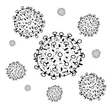 Vector black sketch HIV isolated on white backgtound. Microbe in medical therapy Stock Illustration