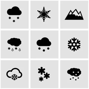 Vector black snow icon set Illustrazione stock