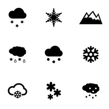 Vector black snow icon set Stock Illustration