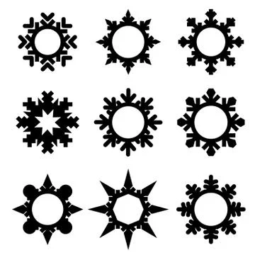 Vector black snowflake icon set. Stock Illustration