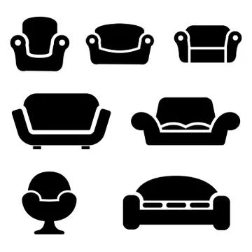 Vector black sofas and couches icons set Stock Illustration