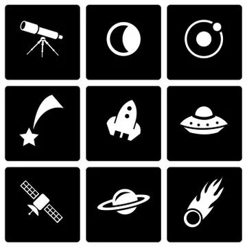 Vector black space icon set Stock Illustration