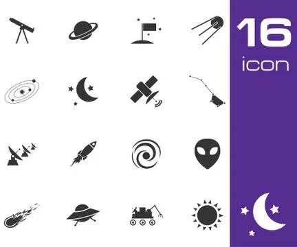 Vector black space icons set Stock Illustration