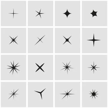 Vector black sparkles icon set Stock Illustration