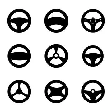 Vector black Steering wheels icons set Stock Illustration