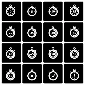Vector black stopwatch icon set Stock Illustration
