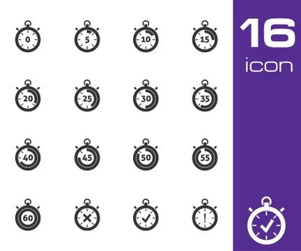 Vector black stopwatch icons set Stock Illustration
