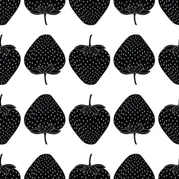 Vector black strawberries on white background repeat seamless pattern Stock Illustration