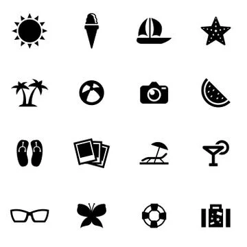 Vector black summer icon set Stock Illustration
