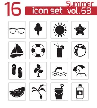 Vector black summer icons set Stock Illustration