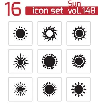 Vector black sun icons set Stock Illustration
