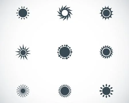 Vector black sun icons set Stock Illustration