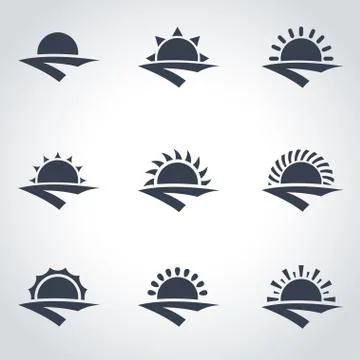 Vector black sunrise icon set Stock Illustration