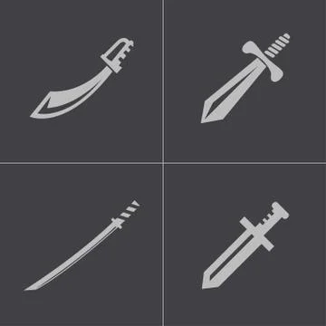 Vector black sword icons set Stock Illustration