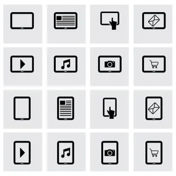 Vector black tablet icon set Stock Illustration