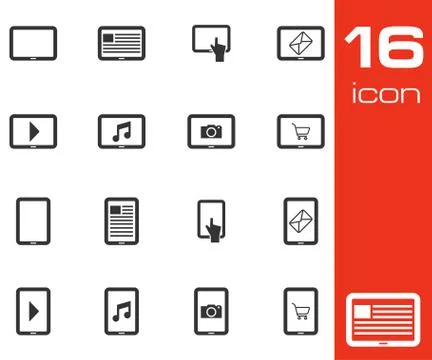 Vector black tablet icons set Stock Illustration