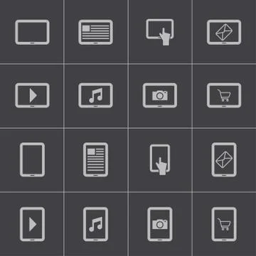 Vector black tablet icons set Stock Illustration