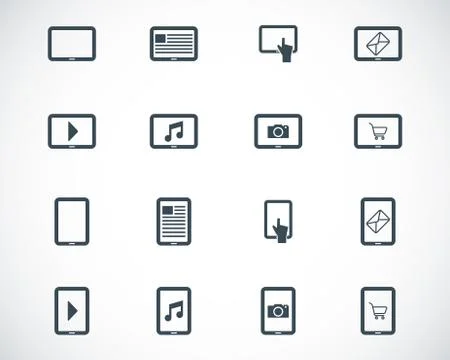 Vector black tablet icons set Stock Illustration