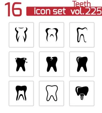 Vector black teeth icons set Stock Illustration