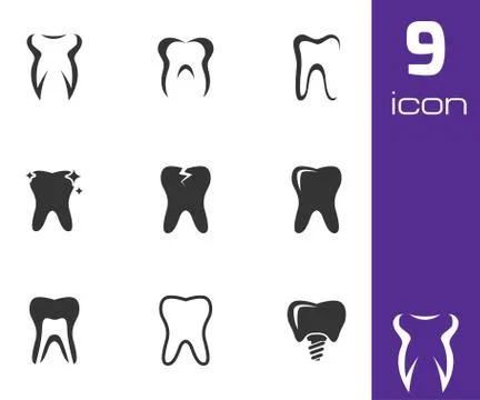 Vector black teeth icons set Stock Illustration