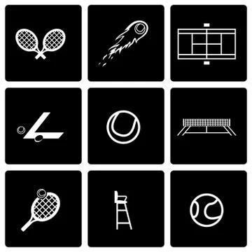 Vector black tennis icon set Stock Illustration